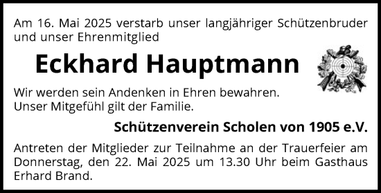 Todesanzeige von Eckhard Hauptmann von SYKS