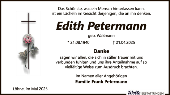 Todesanzeige von Edith Petermann von SYKS