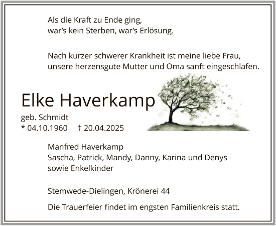 Todesanzeige von Elke Haverkamp von SYK