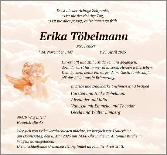 Todesanzeige von Erika Töbelmann von SYK