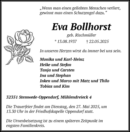 Todesanzeige von Eva Bollhorst von SYKS