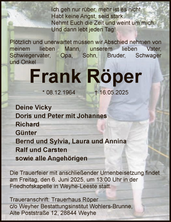 Todesanzeige von Frank Röper von SYKS