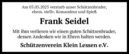 Todesanzeige von Frank Seidel von SYK