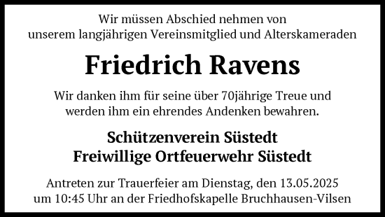 Todesanzeige von Friedrich Ravens von SYK