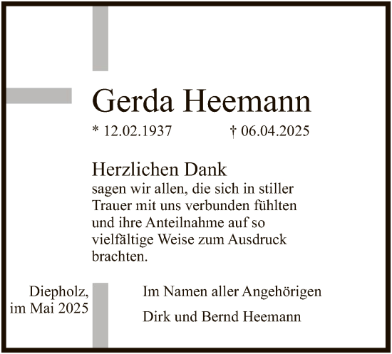 Todesanzeige von Gerda Heemann von SYKS