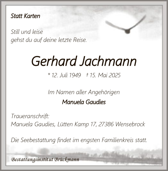 Todesanzeige von Gerhard Jachmann von SYKR