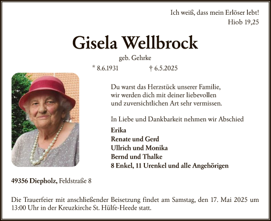Todesanzeige von Gisela Wellbrock von SYK
