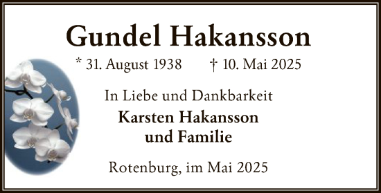 Todesanzeige von Gundel Hakansson von SYKR