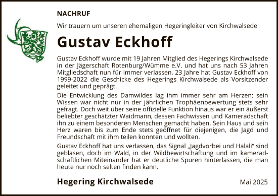 Todesanzeige von Gustav Eckhoff von SYK