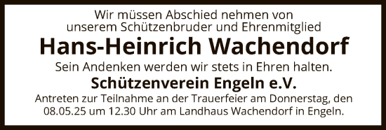 Todesanzeige von Hans-Heinrich Wachendorf von SYK