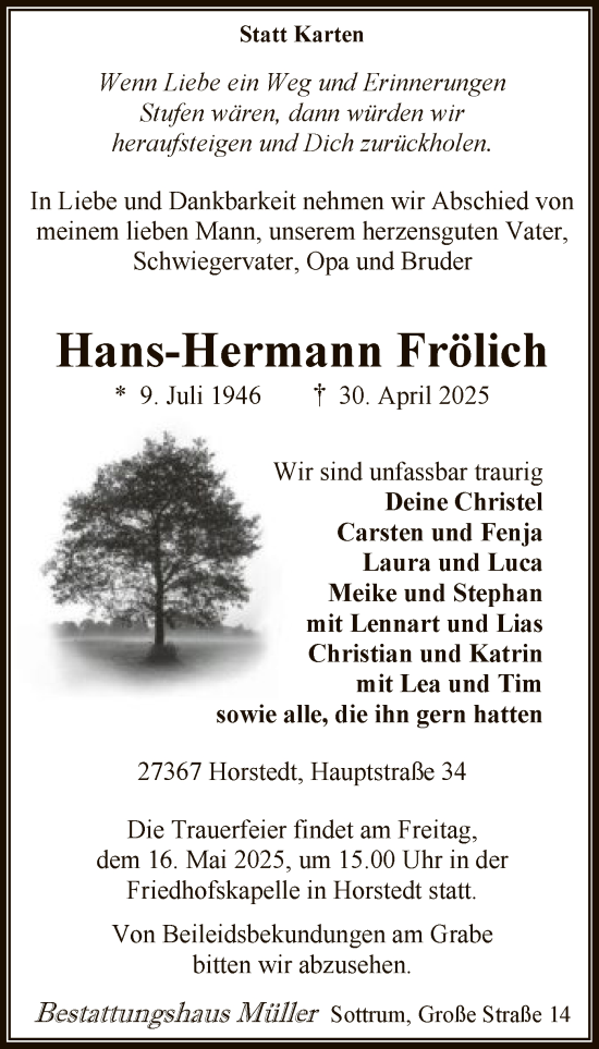 Todesanzeige von Hans-Hermann Frölich von SYK