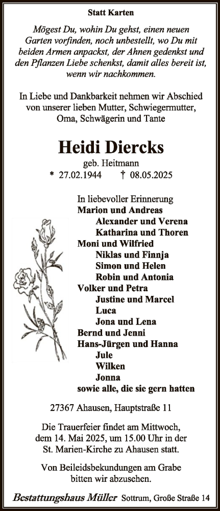 Todesanzeige von Heidi Diercks von SYK