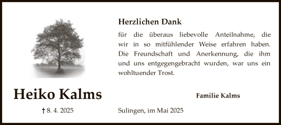 Todesanzeige von Heiko Kalms von SYKS