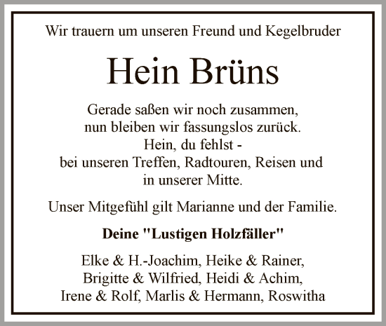 Todesanzeige von Heinrich Brüns von SYK