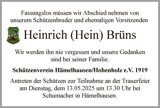 Todesanzeige von Heinrich Brüns von SYK