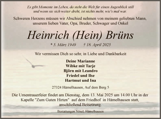 Todesanzeige von Heinrich Brüns von SYK
