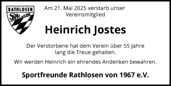 Todesanzeige von Heinrich Jostes von SYKS
