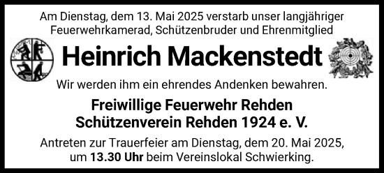 Todesanzeige von Heinrich Mackenstedt von SYK