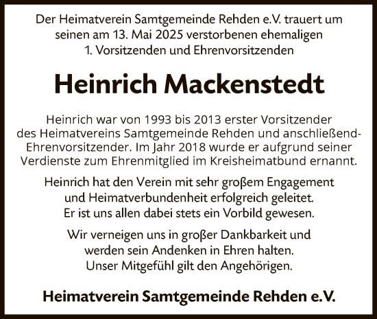 Todesanzeige von Heinrich Mackenstedt von SYK