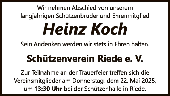 Todesanzeige von Heinz Koch von SYK