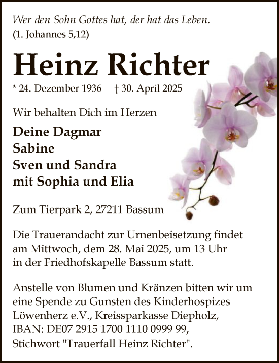 Todesanzeige von Heinz Richter von SYK