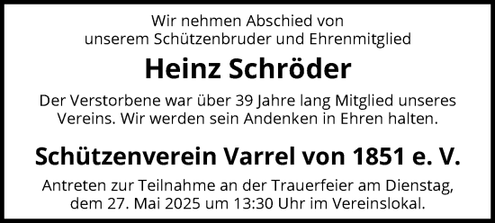 Todesanzeige von Heinz Schröder von SYKS
