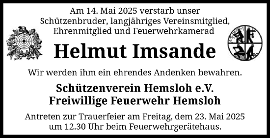Todesanzeige von Helmut Imsande von SYK