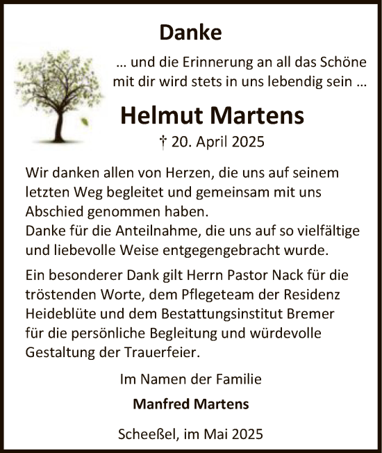 Todesanzeige von Helmut Martens von SYK
