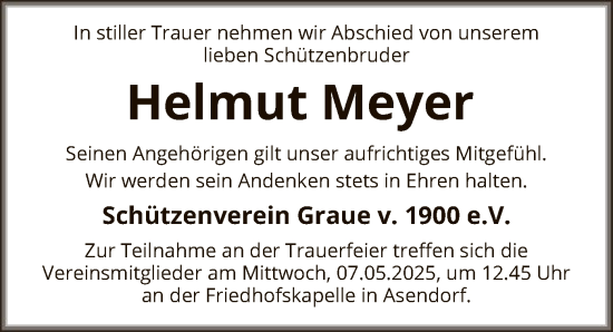 Todesanzeige von Helmut Meyer von SYK