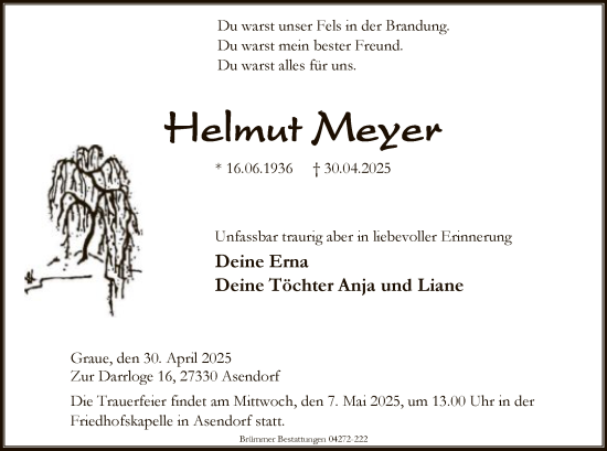 Todesanzeige von Helmut Meyer von SYK