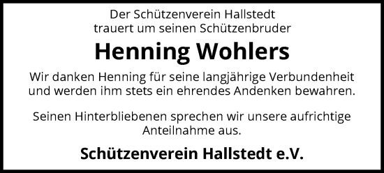 Todesanzeige von Henning Wohlers von SYK