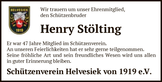 Todesanzeige von Henry Stölting von SYKR