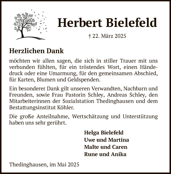 Todesanzeige von Herbert Bielefeld von SYK