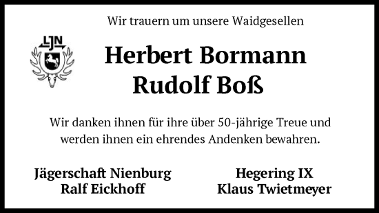 Todesanzeige von Herbert und Rudolf   von SYKS