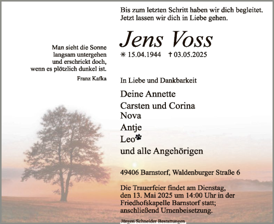 Todesanzeige von Jens Voss von SYK