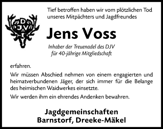 Todesanzeige von Jens Voss von SYK