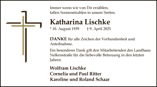 Todesanzeige von Katharina Lischke von SYK
