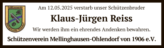 Todesanzeige von Klaus-Jürgen Reiss von SYK