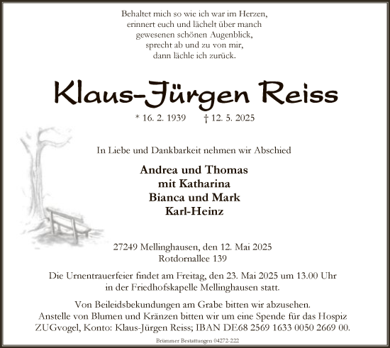 Todesanzeige von Klaus-Jürgen Reiss von SYK