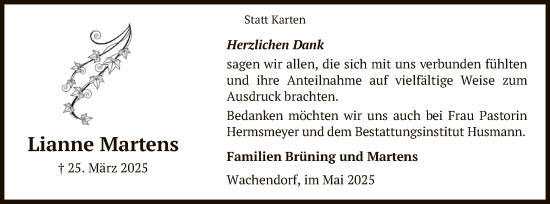 Todesanzeige von Lianne Martens von SYK