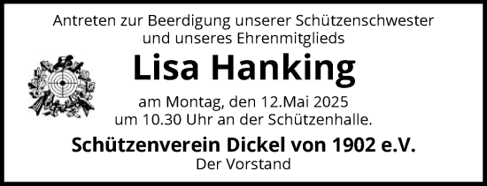 Todesanzeige von Lisa Hanking von SYK