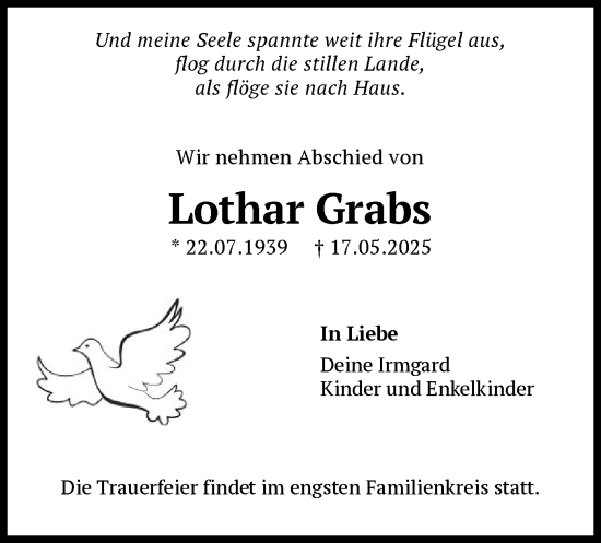 Todesanzeige von Lothar Grabs von SYKS