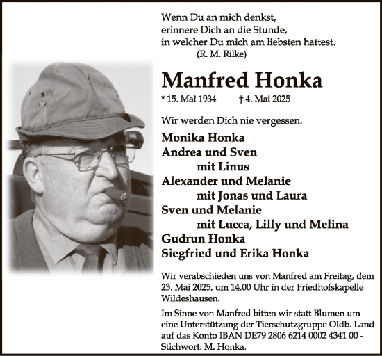 Todesanzeige von Manfred Honka von SYK