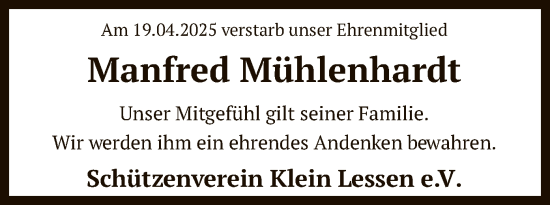 Todesanzeige von Manfred Mühlenhardt von SYK