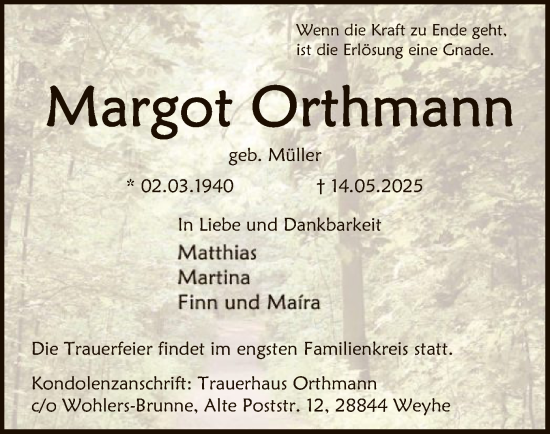 Todesanzeige von Margot Orthmann von SYKS