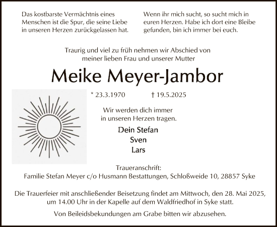 Todesanzeige von Meike Meyer-Jambor von SYKS