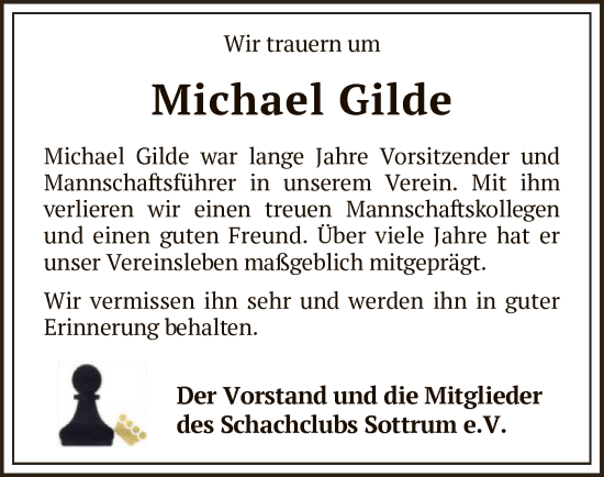 Todesanzeige von Michael Gilde von SYKR