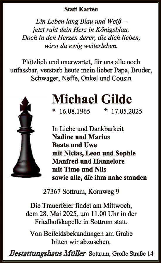 Todesanzeige von Michael Gilde von SYKR