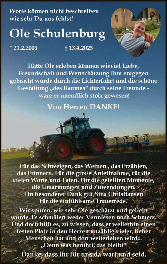 Todesanzeige von Ole Schulenburg von SYKS