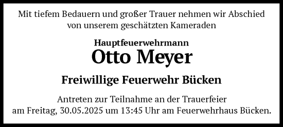 Todesanzeige von Otto Meyer von SYKS
